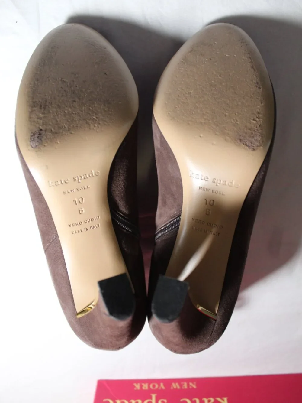 Katee Sppade Netta Dark Taupe Suede Leather Side Zip Booties 10